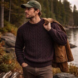 Vintage 90s Eddie Bauer Mens Cable Knit Sweater Size M Outdoor Classic Heritage